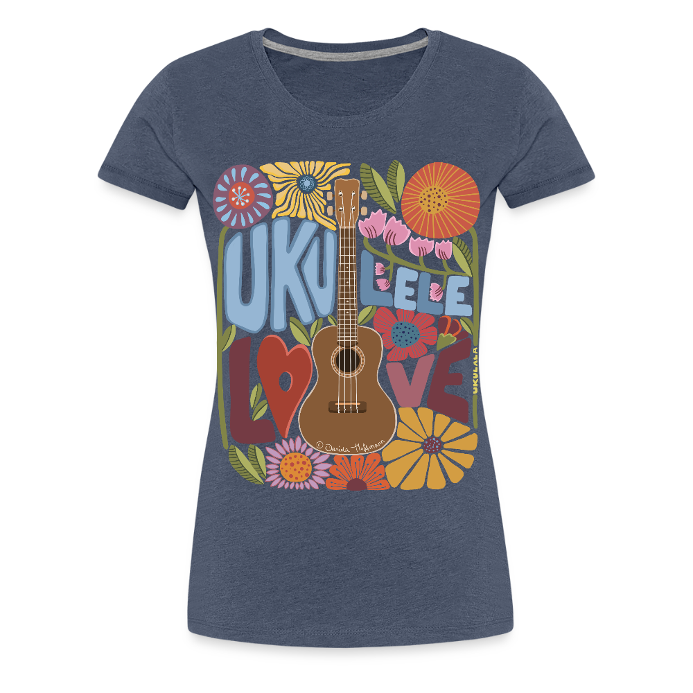Damen Premium T-Shirt - "Ukulele love" - Blau meliert