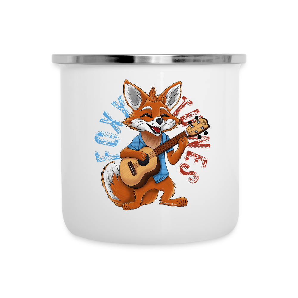 Ukulele Emaille-Tasse - "Foxy Tunes" - Weiß