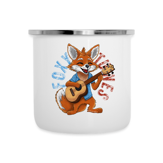 Ukulele Emaille-Tasse - "Foxy Tunes" - Weiß