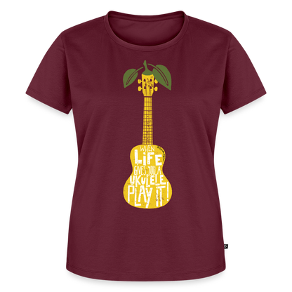 Damen Premium T-Shirt - "When life gives you a Ukulele - Play it!" - Burgunderrot