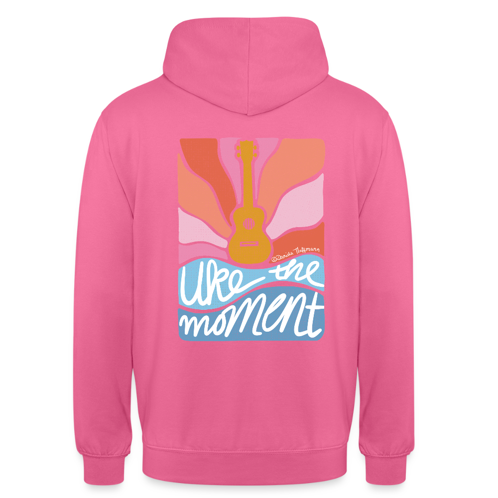 Ukulele Unisex Hoodie - "Uke the moment" - Pink