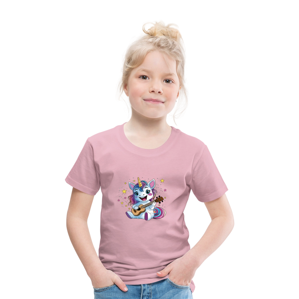Kinder Premium T-Shirt "Ukulele-Einhorn" - Hellrosa