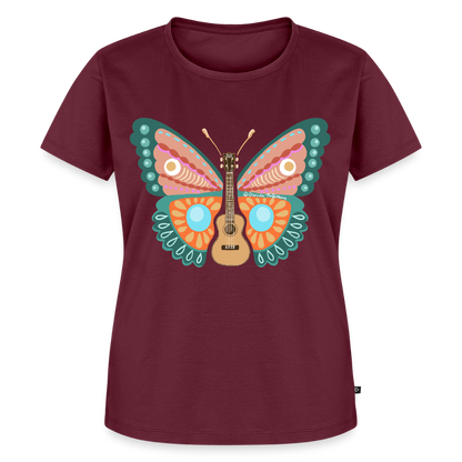 Damen Premium T-Shirt - "Ukulele Schmetterling" - Burgunderrot
