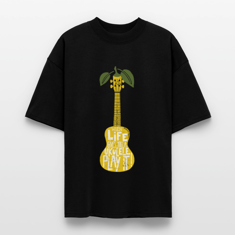 Ukulele Damen T-Shirt - "When life gives you a Ukulele - Play it!" - CURVY VIBES - Schwarz