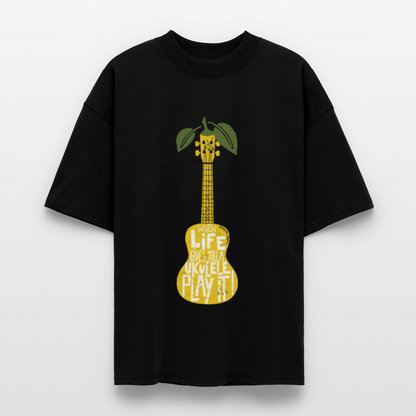 Ukulele Damen T-Shirt - "When life gives you a Ukulele - Play it!" - CURVY VIBES - Schwarz