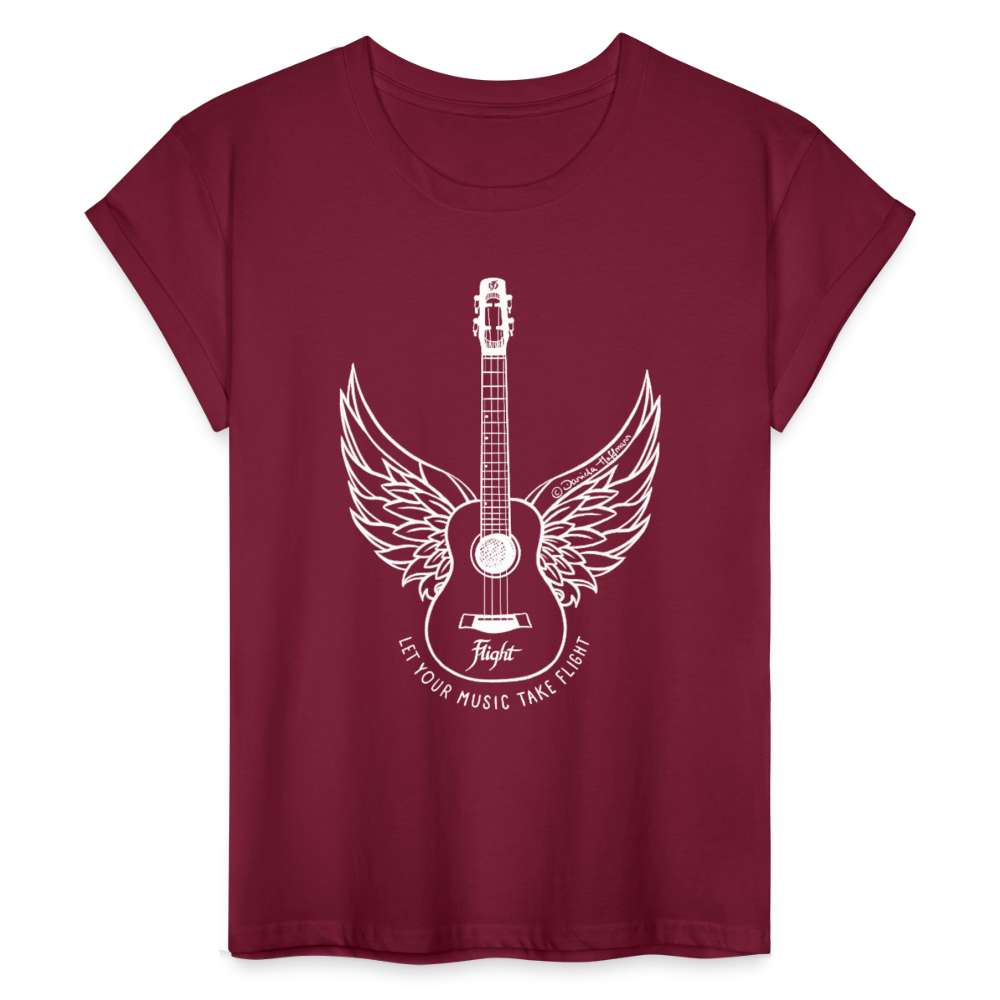 Ukulele Damen T-Shirt - "Let your music take flight" - Bordeaux