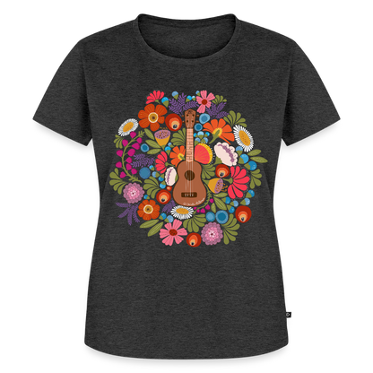 Damen Premium T-Shirt - Ukulele im Blumenmeer - Anthrazit meliert