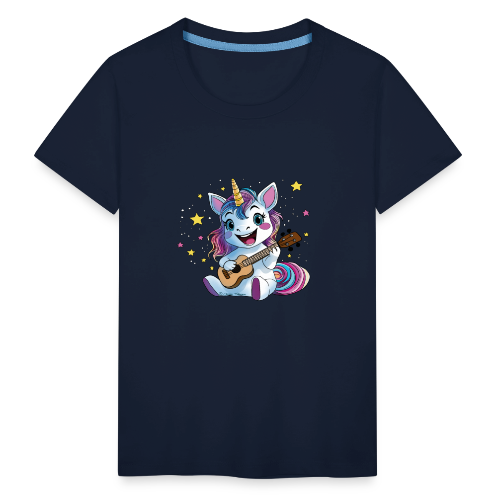 Kinder Premium T-Shirt "Ukulele-Einhorn" - Navy