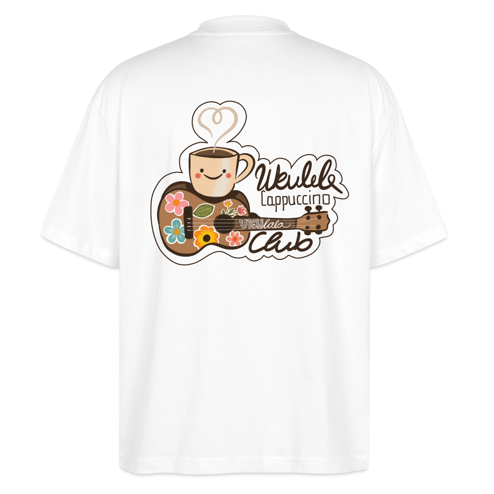 Ukulele Damen T-Shirt - „Ukulele Cappuccino Club“ - CURVY VIBES - Weiß
