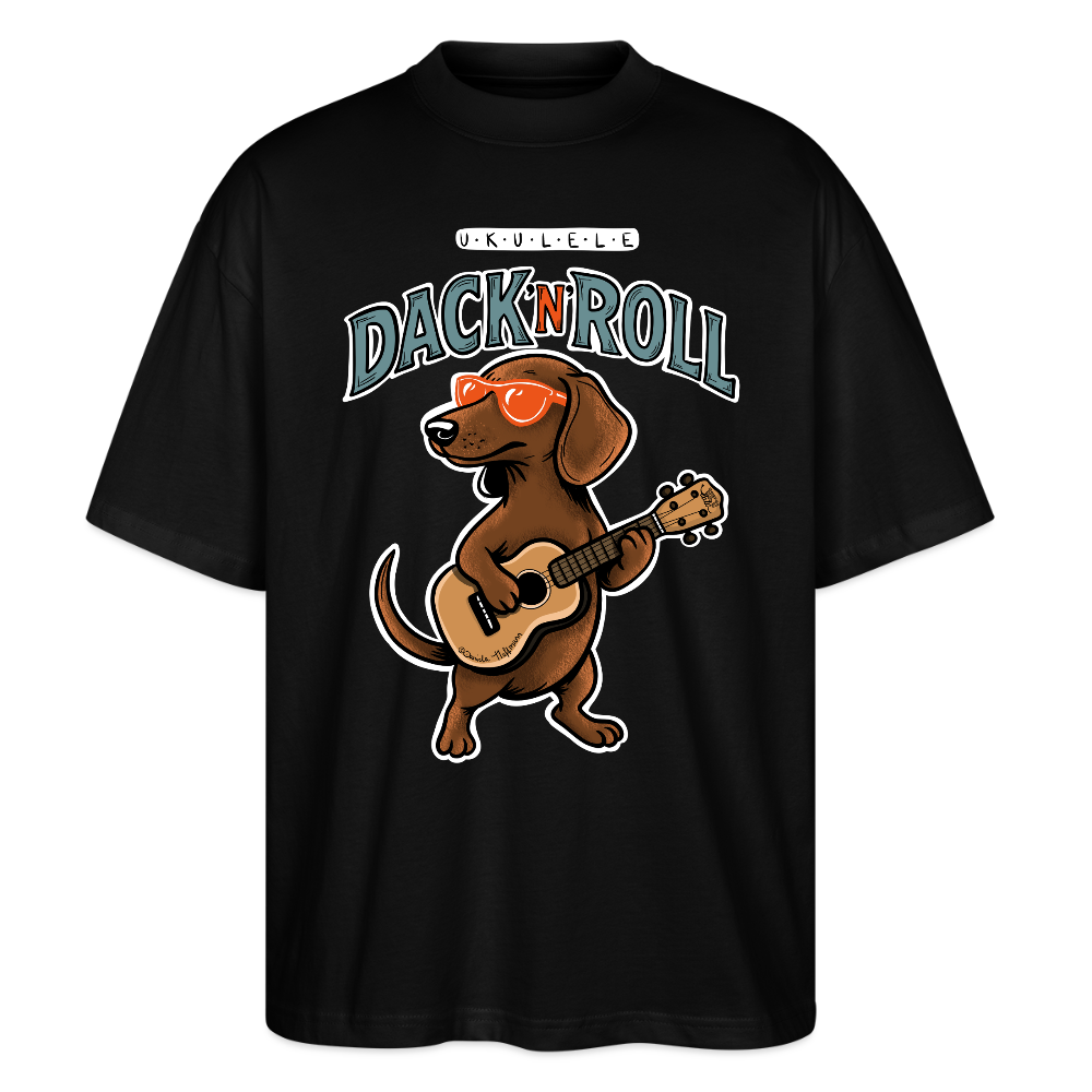 Ukulele Damen T-Shirt - „Dack’n’Roll“ - CURVY VIBES - Schwarz