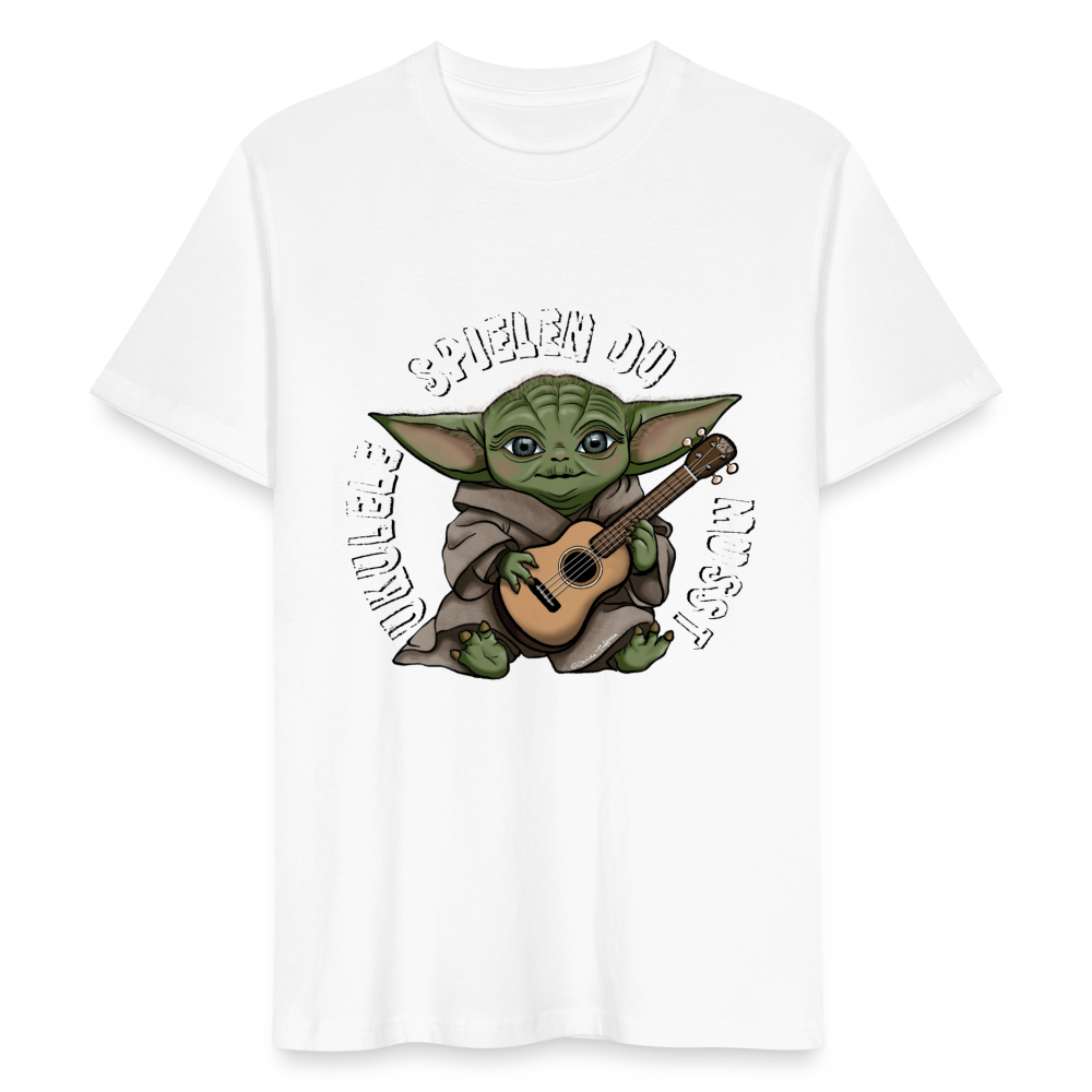 Ukulele T-Shirt Unisex - "Meister Yoda: Ukulele spielen du musst" - Weiß