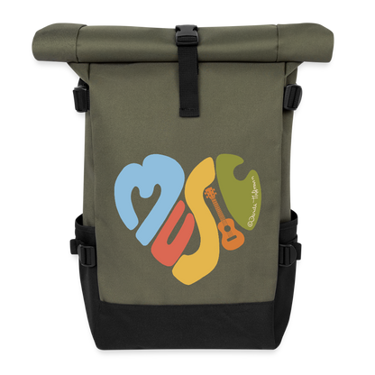 Ukulele Rolltop Rucksack "Music love" - Olive/Schwarz
