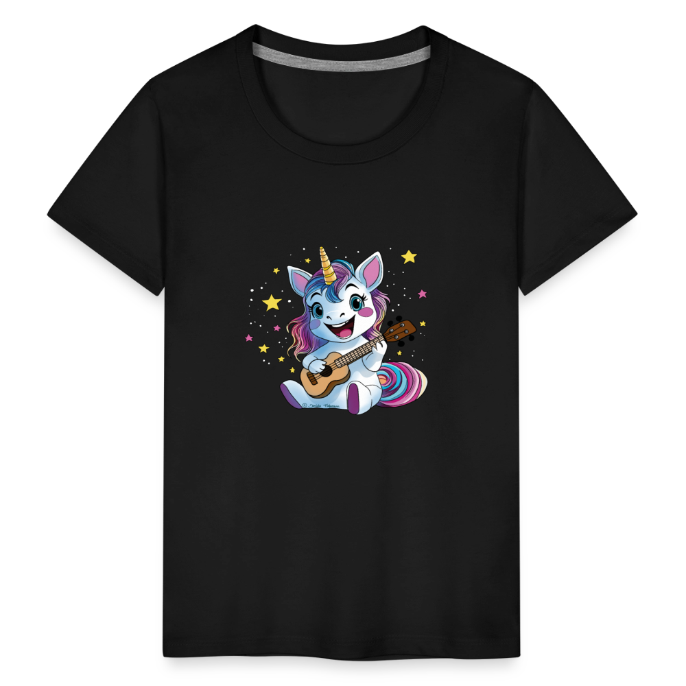 Kinder Premium T-Shirt "Ukulele-Einhorn" - Schwarz