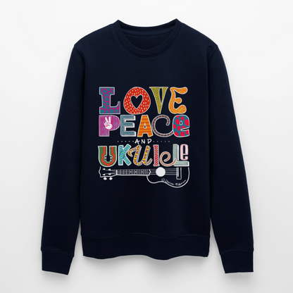 Ukulele-Sweatshirt - "LOVE, PEACE & UKULELE" - Navy