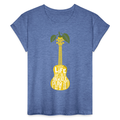 Ukulele Damen T-Shirt Oversize - "When life gives you a Ukulele - Play it!" - Denim meliert