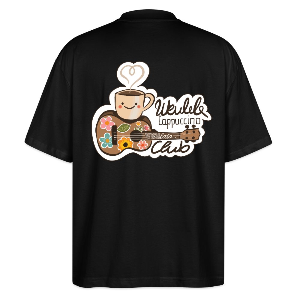 Ukulele Damen T-Shirt - „Ukulele Cappuccino Club“ - CURVY VIBES - Schwarz