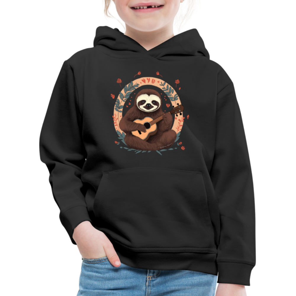 Kinder Premium Hoodie - Ukulele Faultier - Schwarz