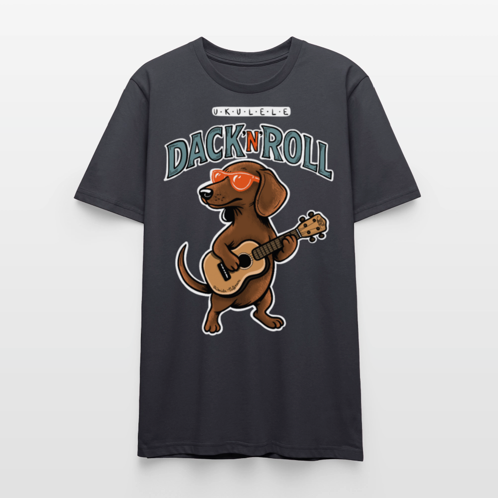 Unisex Ukulele-T-Shirt - „Dack’n’Roll“ - Dunkles Graublau