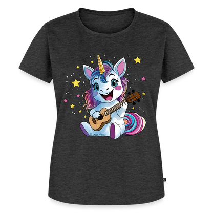 Damen Premium T-Shirt - "Ukulele-Einhorn" - Anthrazit meliert