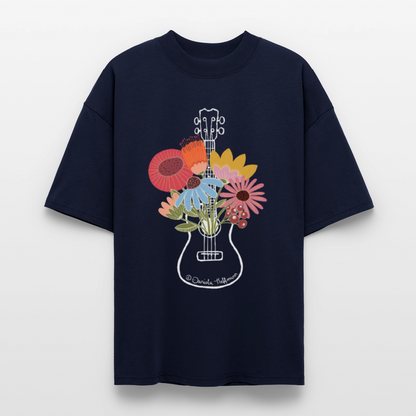 Ukulele Damen T-Shirt - "Flower Power" - CURVY VIBES - Navy
