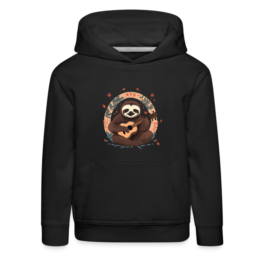 Kinder Premium Hoodie - Ukulele Faultier - Schwarz