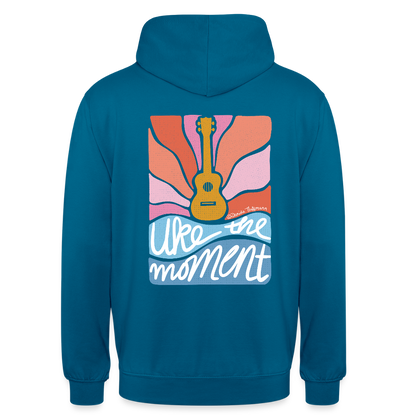 Ukulele Unisex Hoodie - "Uke the moment" - Tiefseeblau 