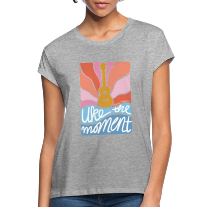 Ukulele Damen T-Shirt - "Uke the moment" - Grau meliert