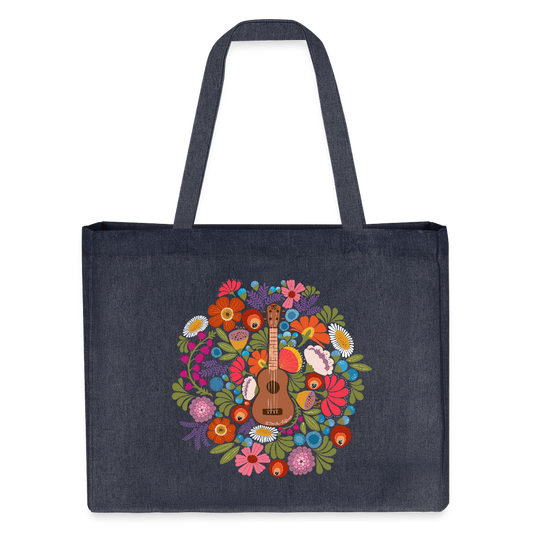 Ukulele Shopping Tasche - Ukulele im Blumenmeer - midnight Blue