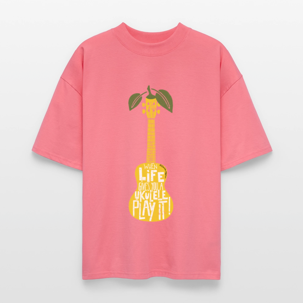 Ukulele Damen T-Shirt - "When life gives you a Ukulele - Play it!" - CURVY VIBES - Pink 