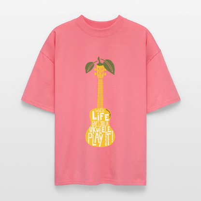 Ukulele Damen T-Shirt - "When life gives you a Ukulele - Play it!" - CURVY VIBES - Pink 