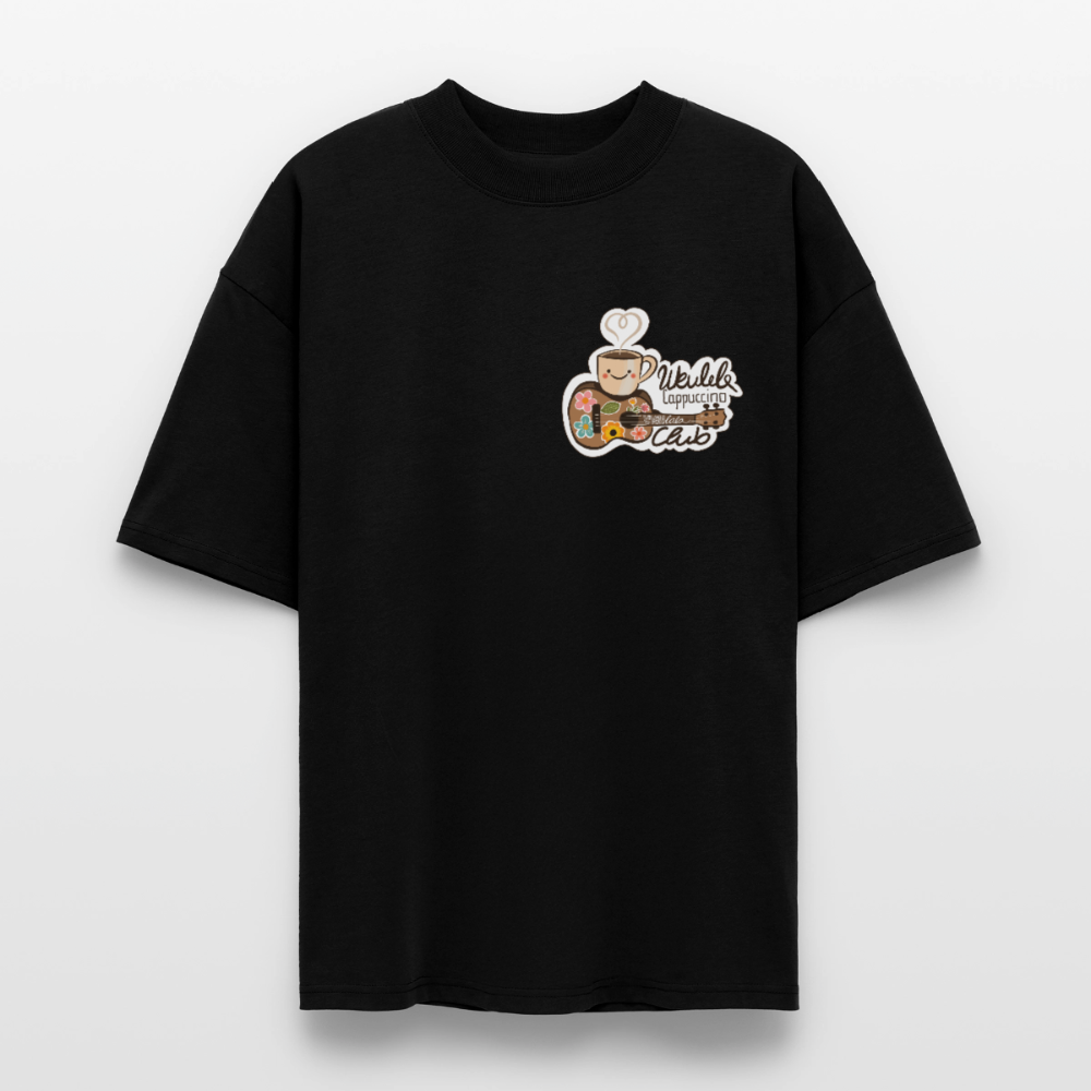 Ukulele Damen T-Shirt - „Ukulele Cappuccino Club“ - CURVY VIBES - Schwarz