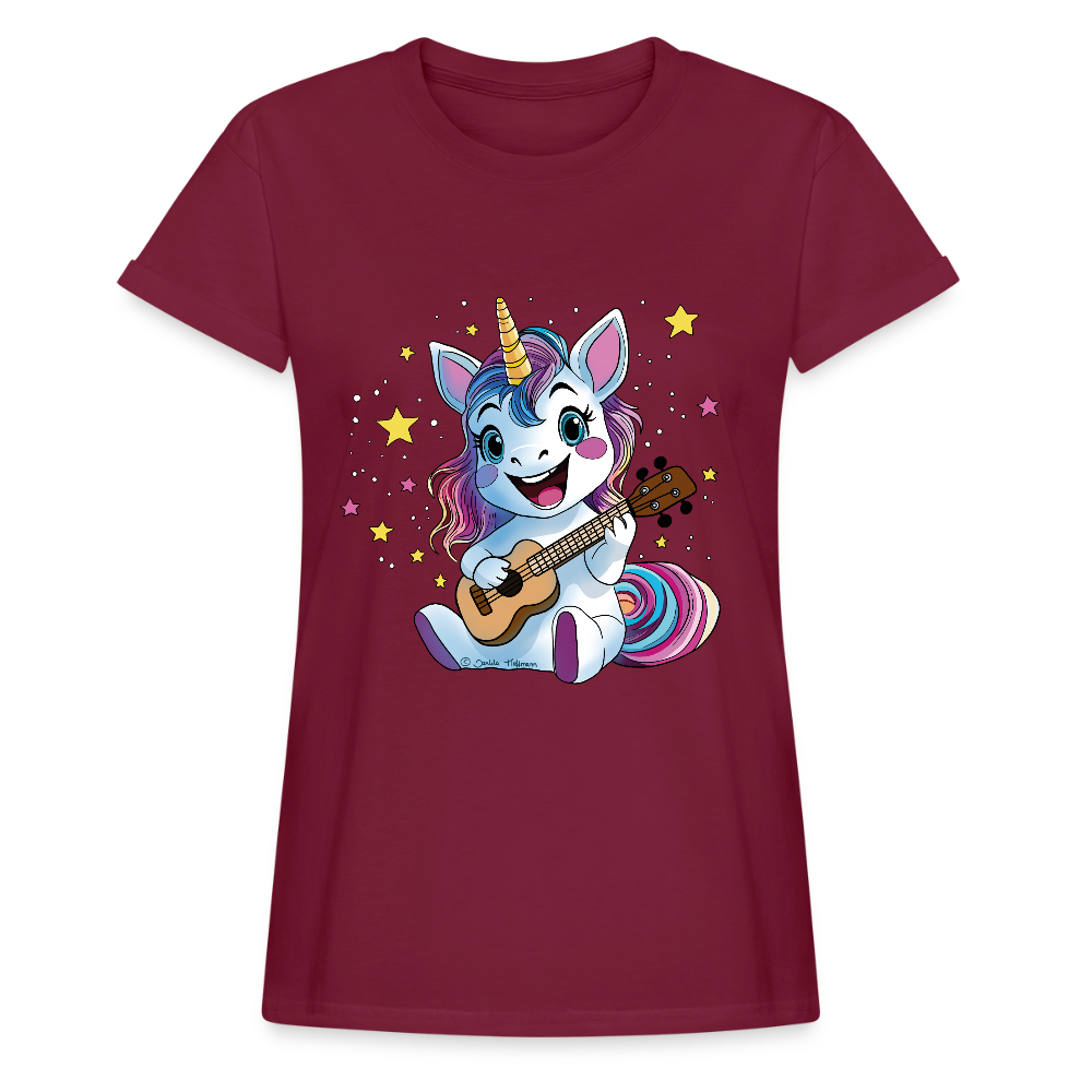 Ukulele Damen T-Shirt - "Ukulele-Einhorn" - Bordeaux