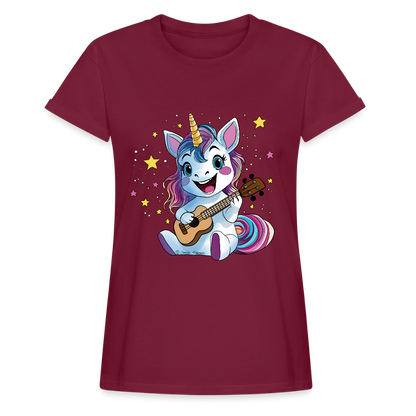 Ukulele Damen T-Shirt - "Ukulele-Einhorn" - Bordeaux