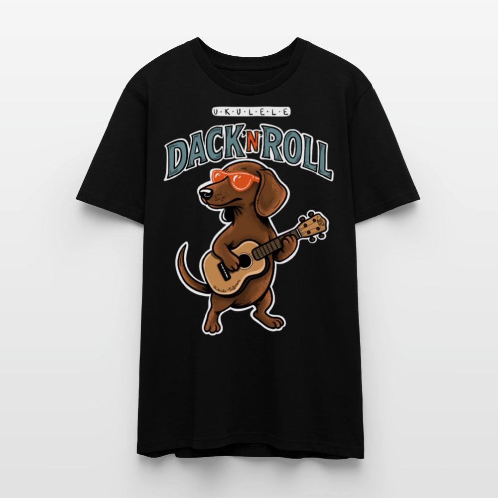 Unisex Ukulele-T-Shirt - „Dack’n’Roll“ - Schwarz
