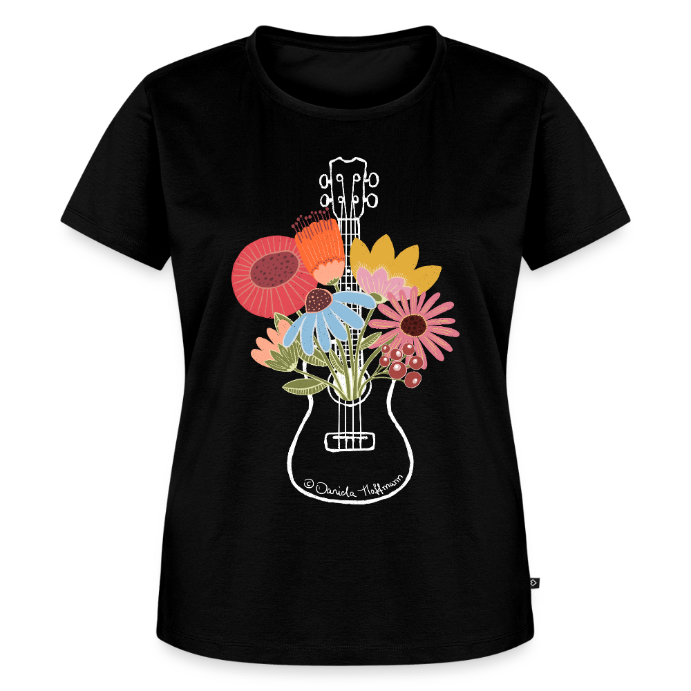 Damen Premium T-Shirt - "Flower Power" - Schwarz
