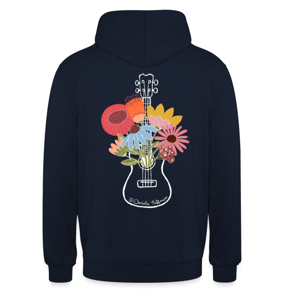 Ukulele Unisex Hoodie - "Flower Power" - Navy