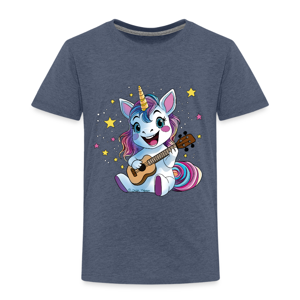 Kinder Premium T-Shirt "Ukulele-Einhorn" - Blau meliert