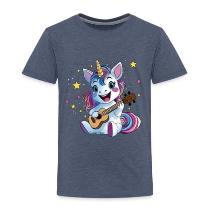 Kinder Premium T-Shirt "Ukulele-Einhorn" - Blau meliert