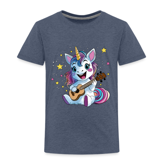 Kinder Premium T-Shirt "Ukulele-Einhorn" - Blau meliert