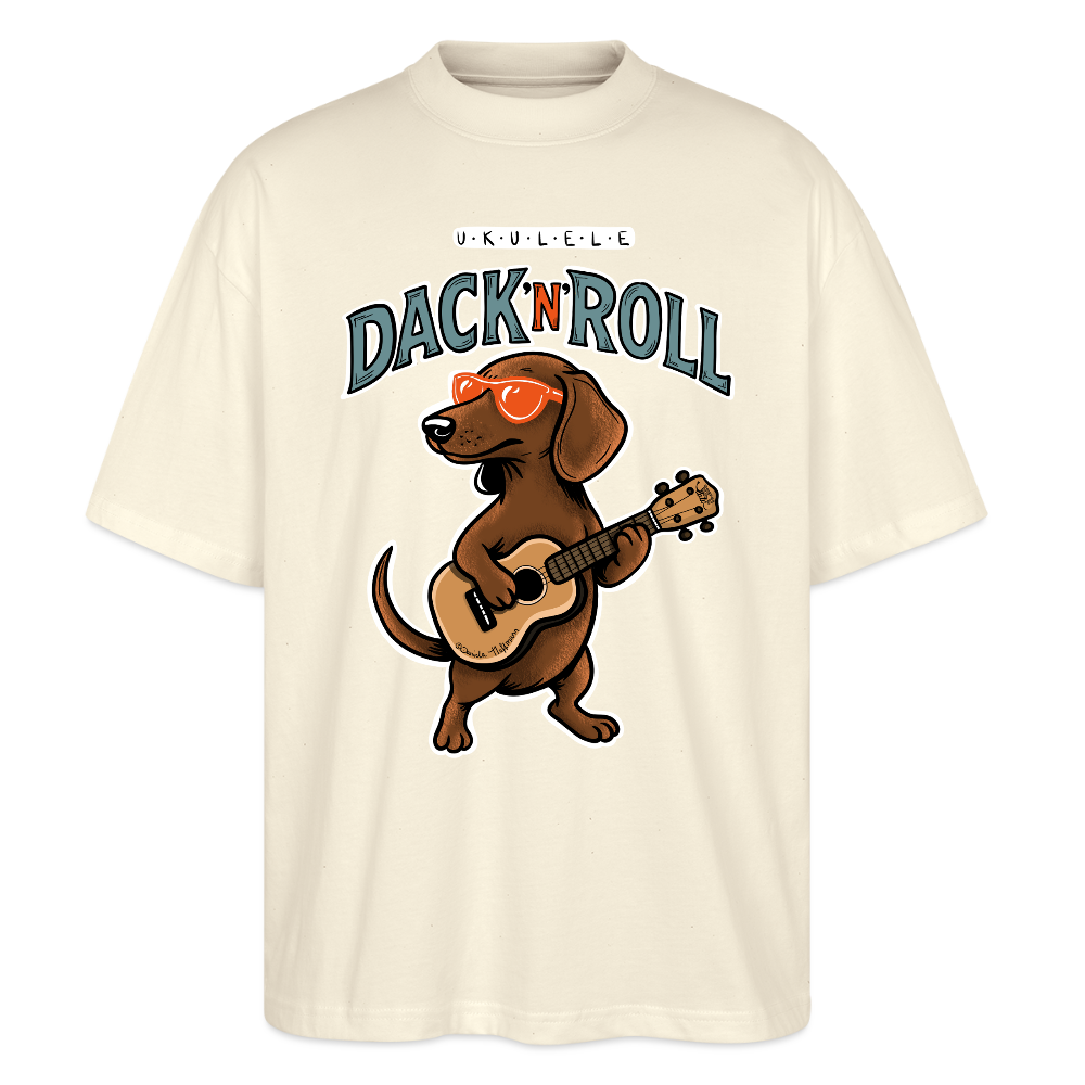 Ukulele Damen T-Shirt - „Dack’n’Roll“ - CURVY VIBES - Weißgrau
