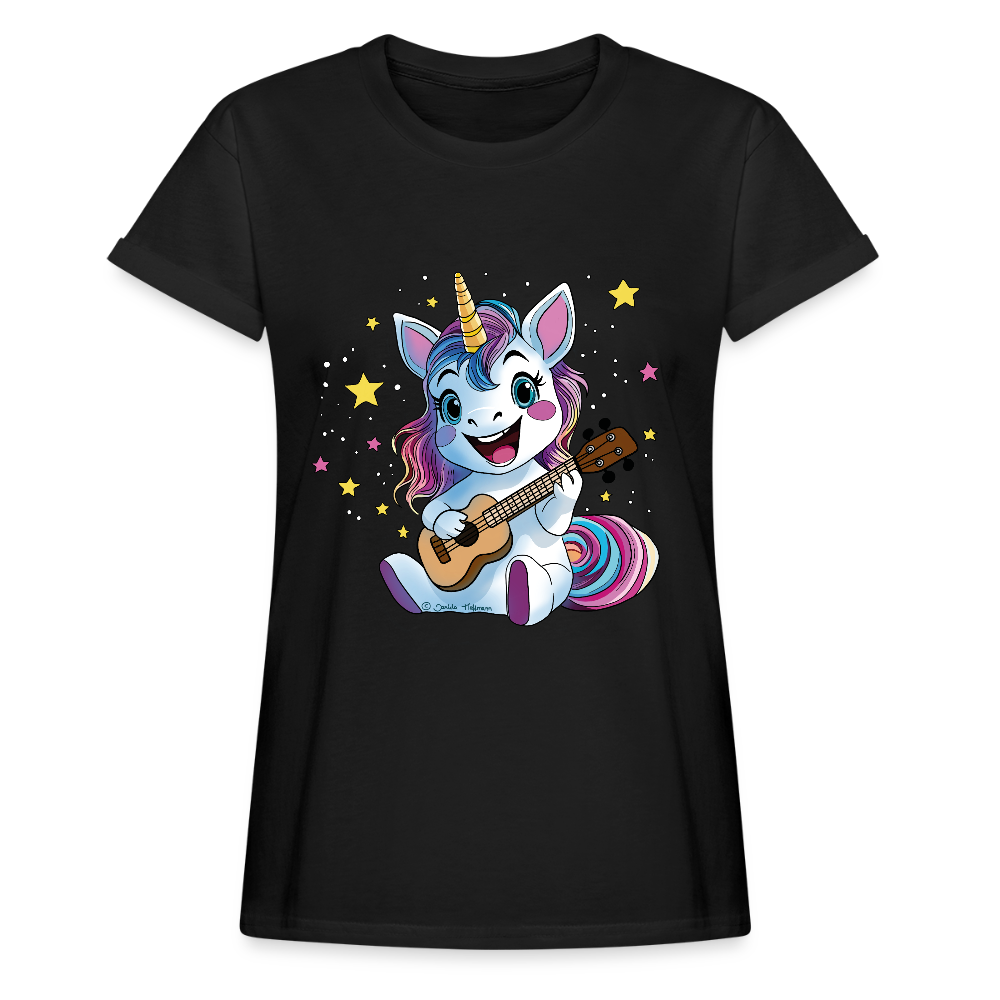 Ukulele Damen T-Shirt - "Ukulele-Einhorn" - Schwarz