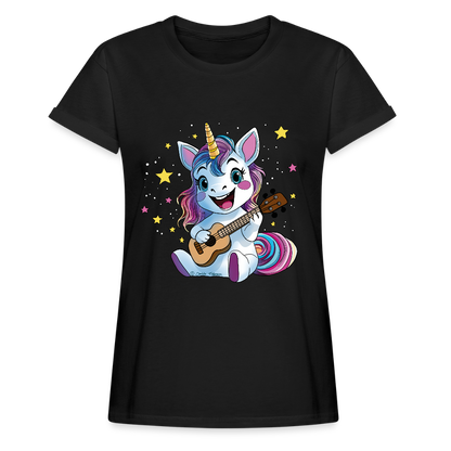 Ukulele Damen T-Shirt - "Ukulele-Einhorn" - Schwarz