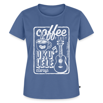 Damen Premium T-Shirt - "Coffee & Ukulele" - Taubenblau