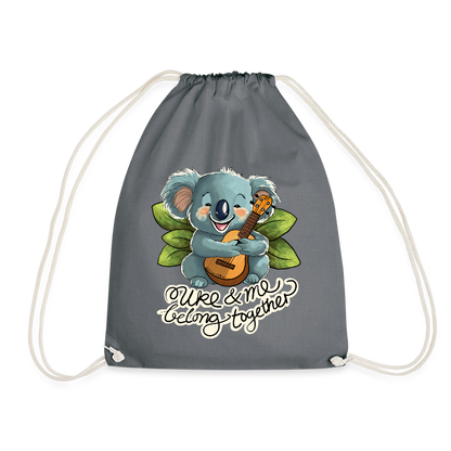 Ukulele Turnbeutel - "Uke and me belong together" - Grau