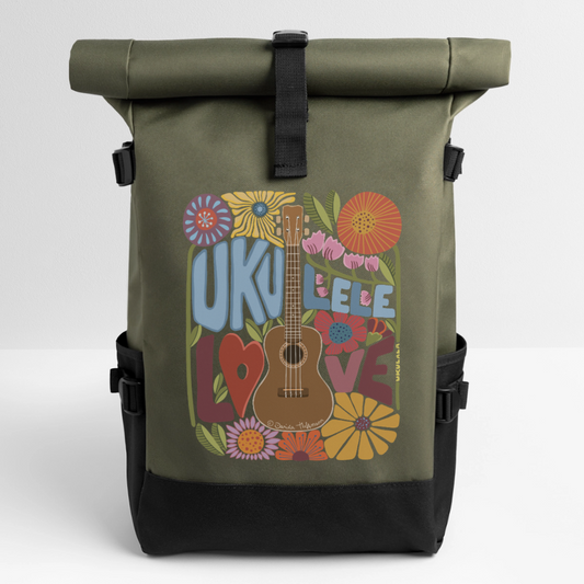 Ukulele Rolltop Rucksack "Leo-lele" - Olive/Schwarz