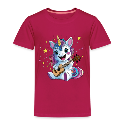 Kinder Premium T-Shirt "Ukulele-Einhorn" - dunkles Pink