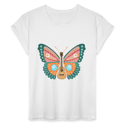 Ukulele Damen T-Shirt - "Ukulele-Schmetterling" - Weiß