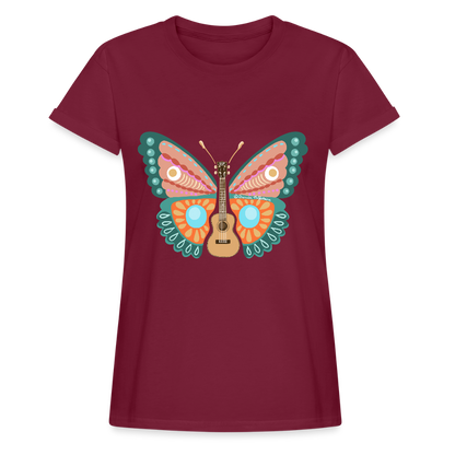 Ukulele Damen T-Shirt - "Ukulele-Schmetterling" - Bordeaux