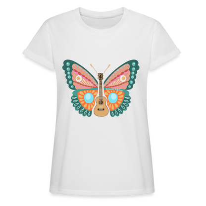 Ukulele Damen T-Shirt - "Ukulele-Schmetterling" - Weiß