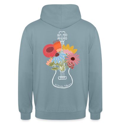 Ukulele Unisex Hoodie - "Flower Power" - Nebelblau